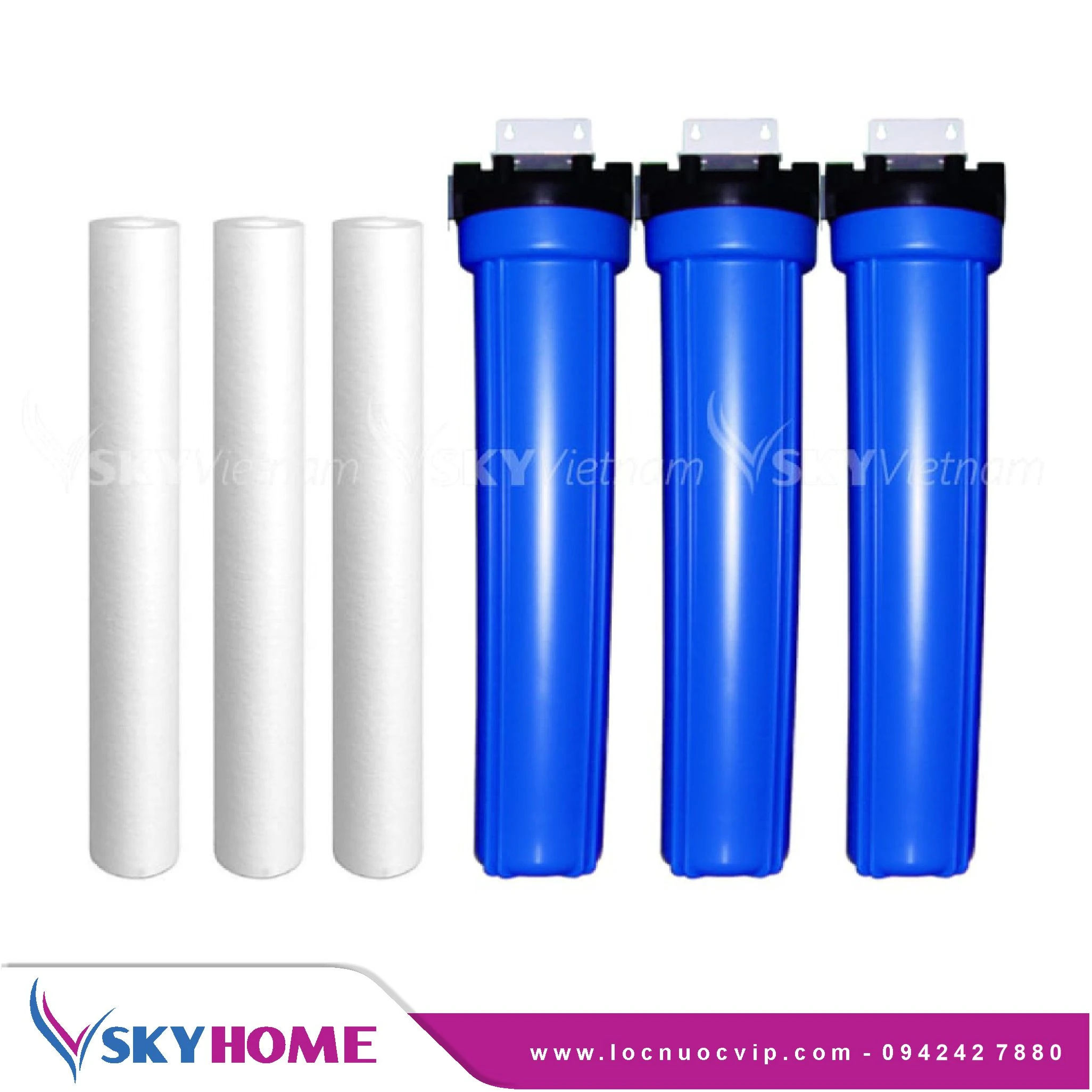 Bộ 03 Cốc lọc nước 20inch thường lọc chặn, lọc thô