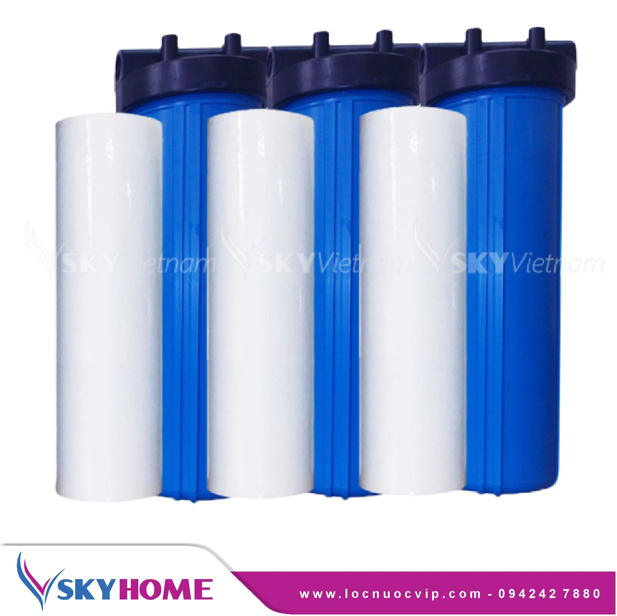 Bộ 03 Cốc lọc nước 20inch béo lọc chặn, lọc thô