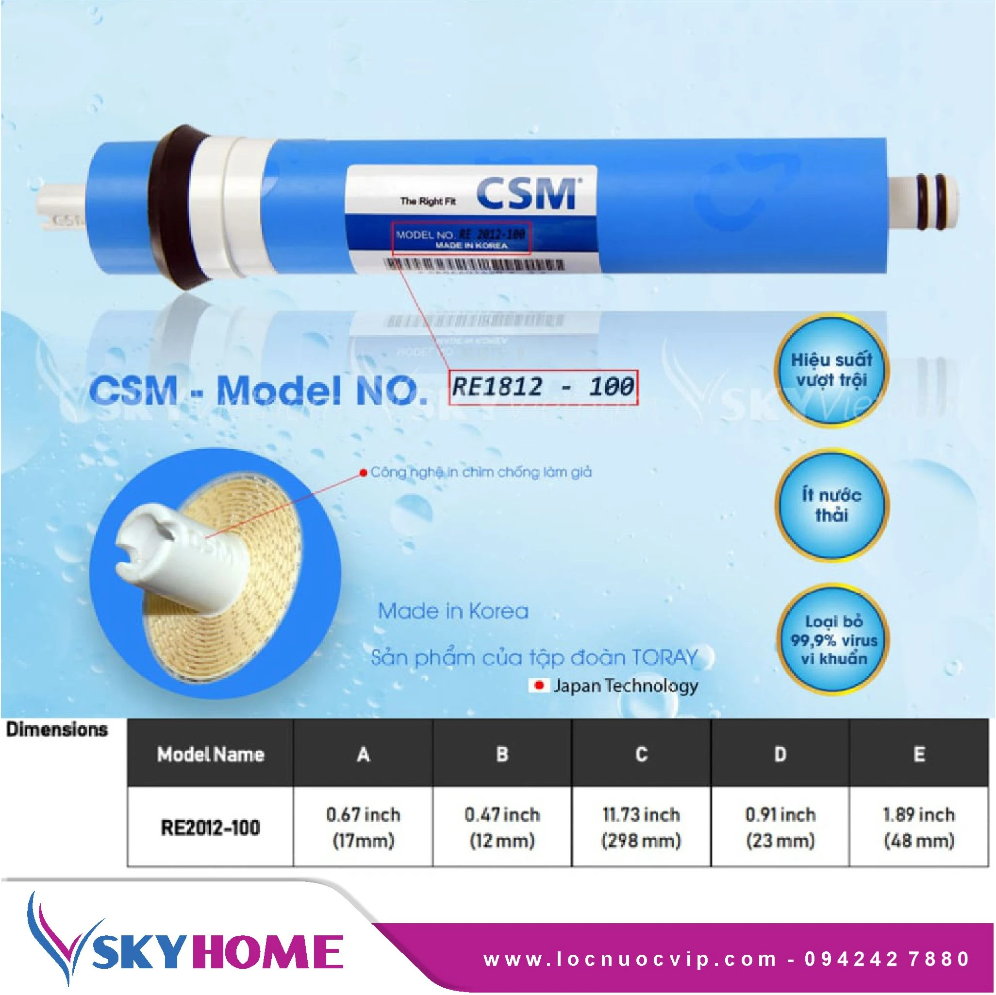 Màng lọc nước RO 100 Toray CSM Made in Korea