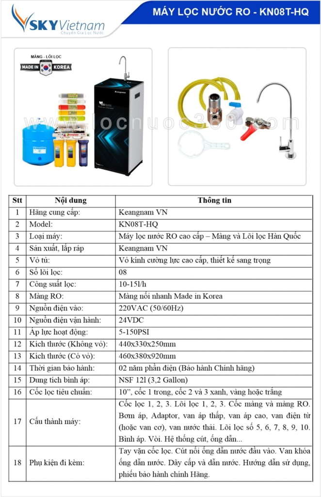 Máy lọc nước RO Keangnam 08 lõi Hàn Quốc KN08T-HQ