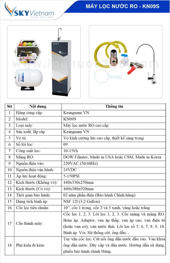 Máy lọc nước RO Keangnam Slim 09 lõi. KN09S