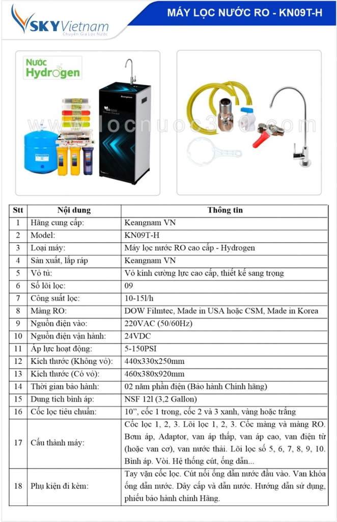 Máy lọc nước RO Keangnam Hydrogen 09 lõi KN09T-H