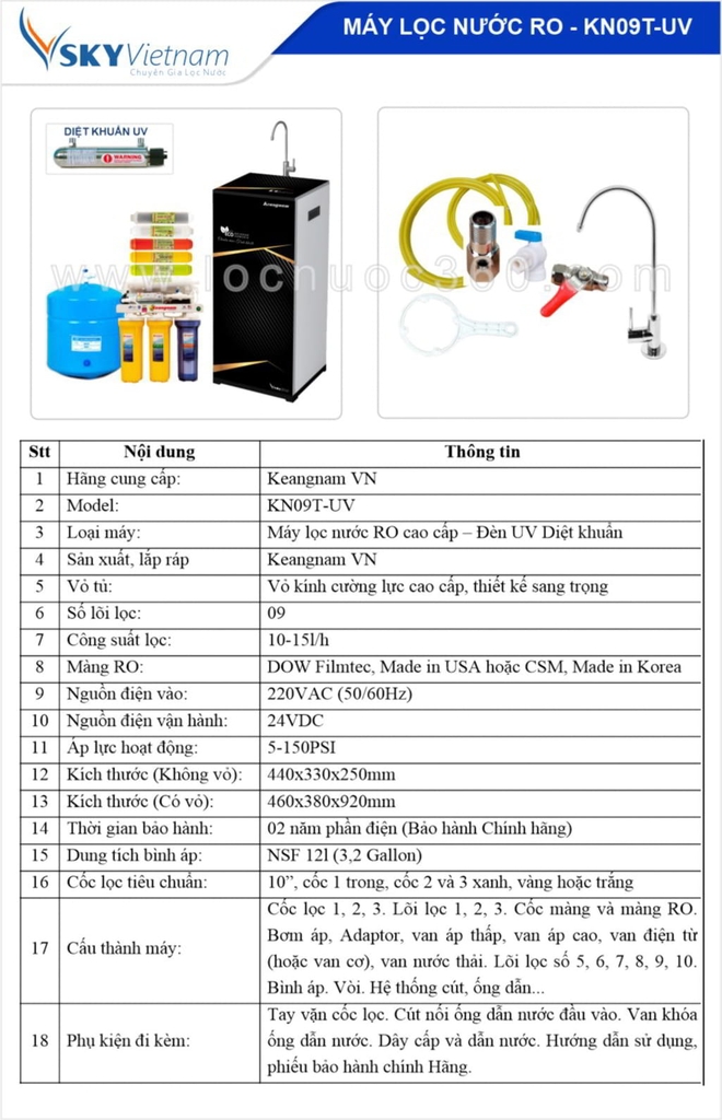 Máy lọc nước RO Keangnam UV 09 lõi KN09T-UV