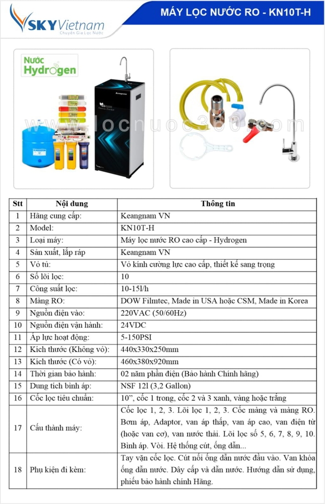Máy lọc nước RO Keangnam Hydrogen 10 lõi KN10T-H