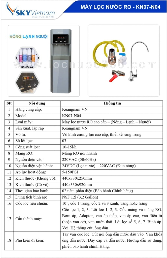 Máy lọc nước RO Keangnam Nóng – Nguội – Lạnh KN07-N04