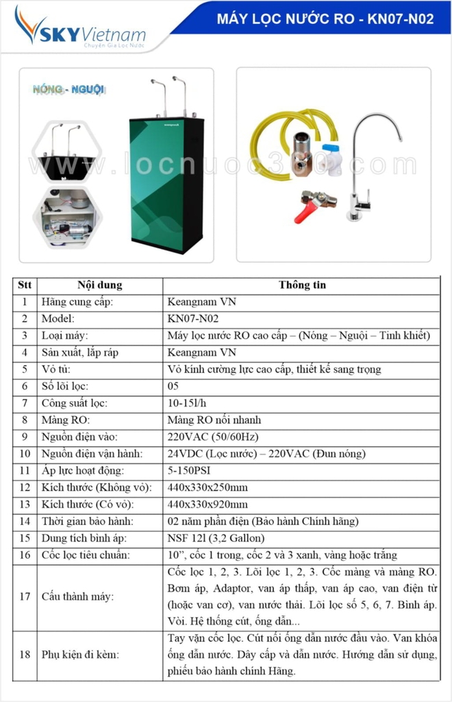 Máy lọc nước RO Keangnam Nóng – Nguội KN07-N02